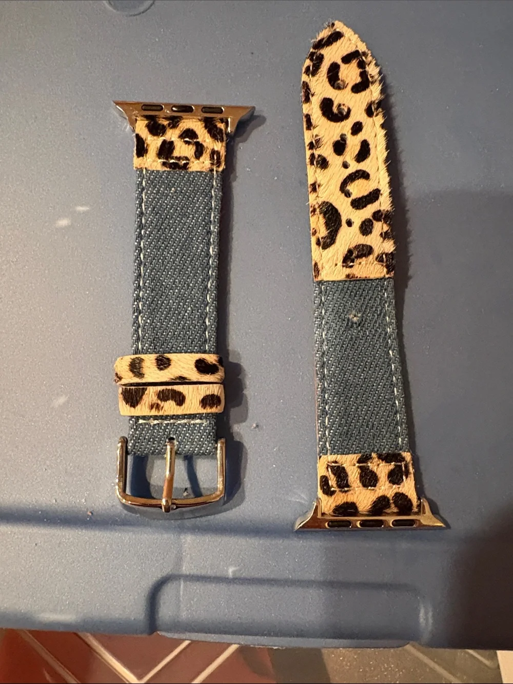Worryfree Blue Denim Kids Watch Band with Leopard Accent Loops